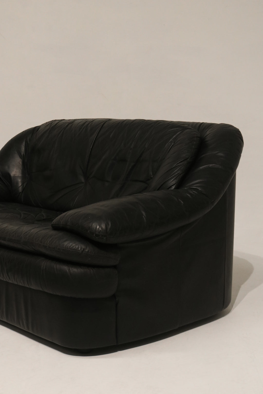 Vintage Postmodern Black Leather Loveseat Sofa