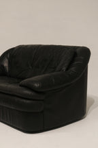 Vintage Postmodern Black Leather Loveseat Sofa