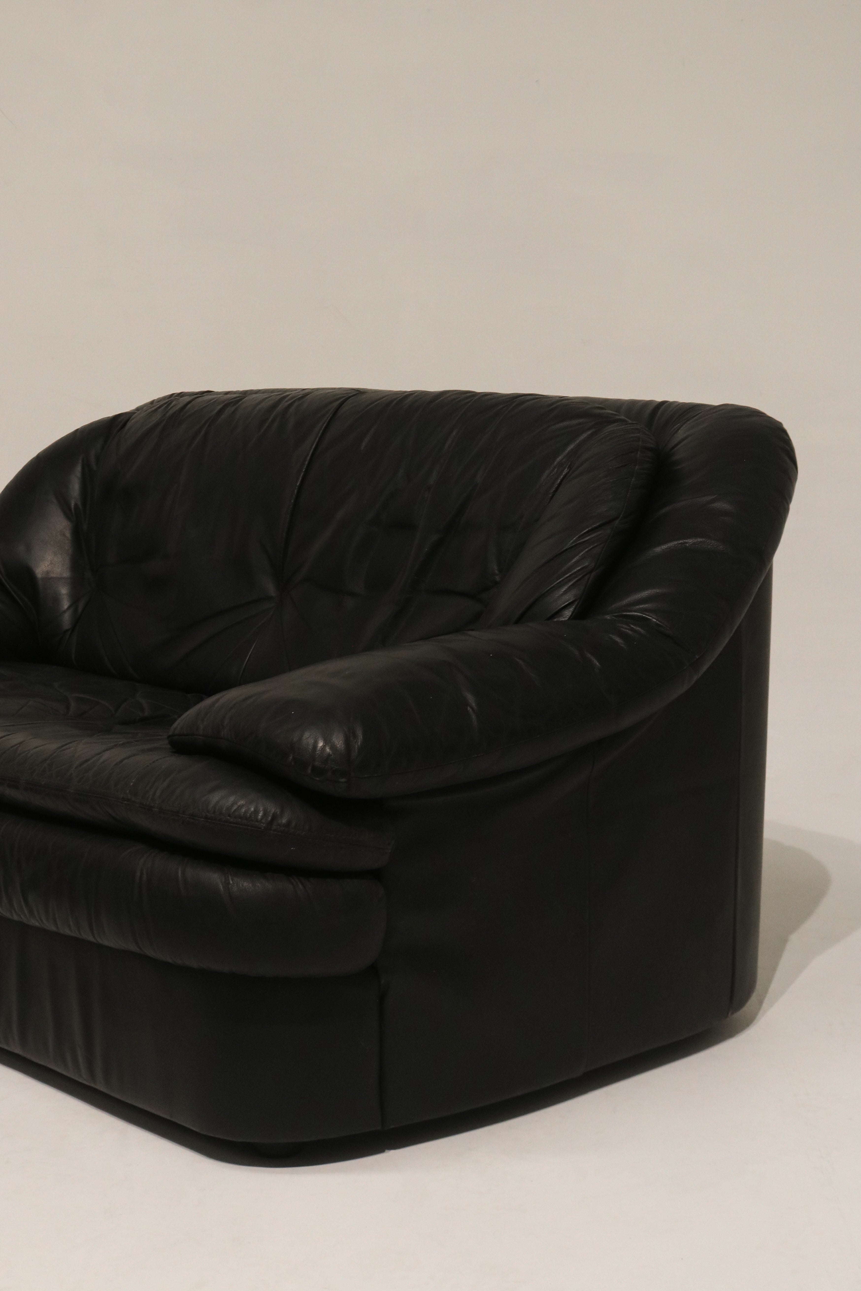 Vintage Postmodern Black Leather Loveseat Sofa