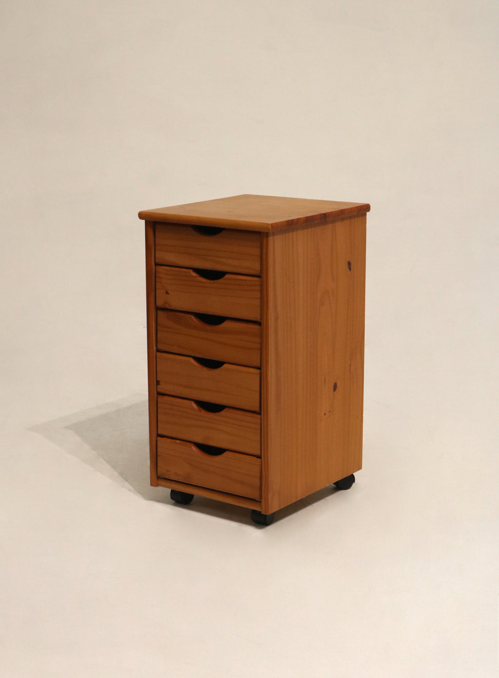 Vintage Swedish Pine Rolling Nightstand Cabinet Storage