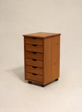 Vintage Swedish Pine Rolling Nightstand Cabinet Storage