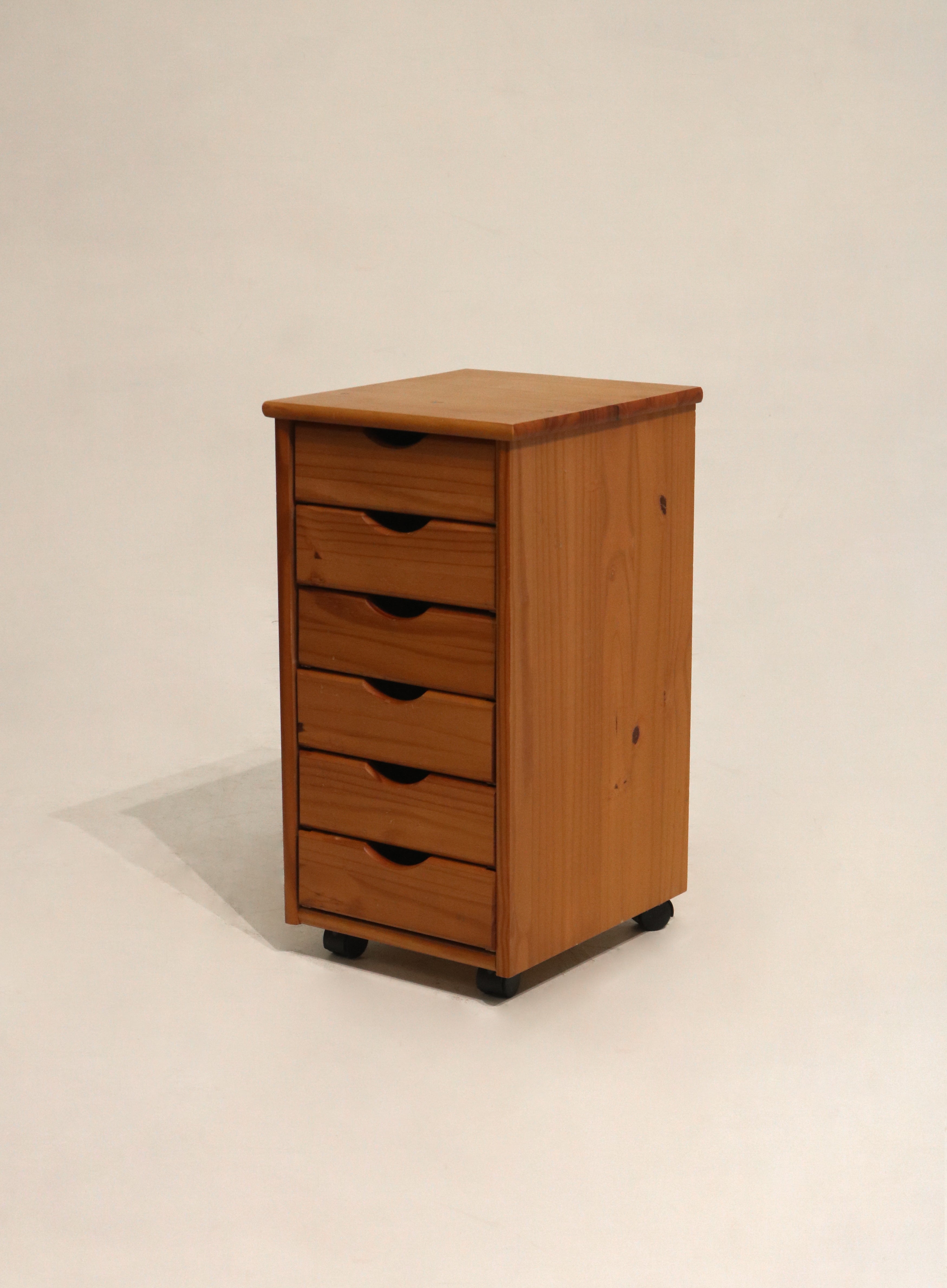 Vintage Swedish Pine Rolling Nightstand Cabinet Storage