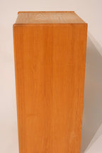 Mcm Solid Oak Wood Bookcase With Adjustable Shelves And Mirrored Back