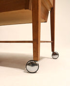 Vintage Danish Oak Wood Side Table Small Chest Of Drawers On Wheels