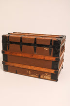 19th-Century Pine Trunk with Iron & Leather