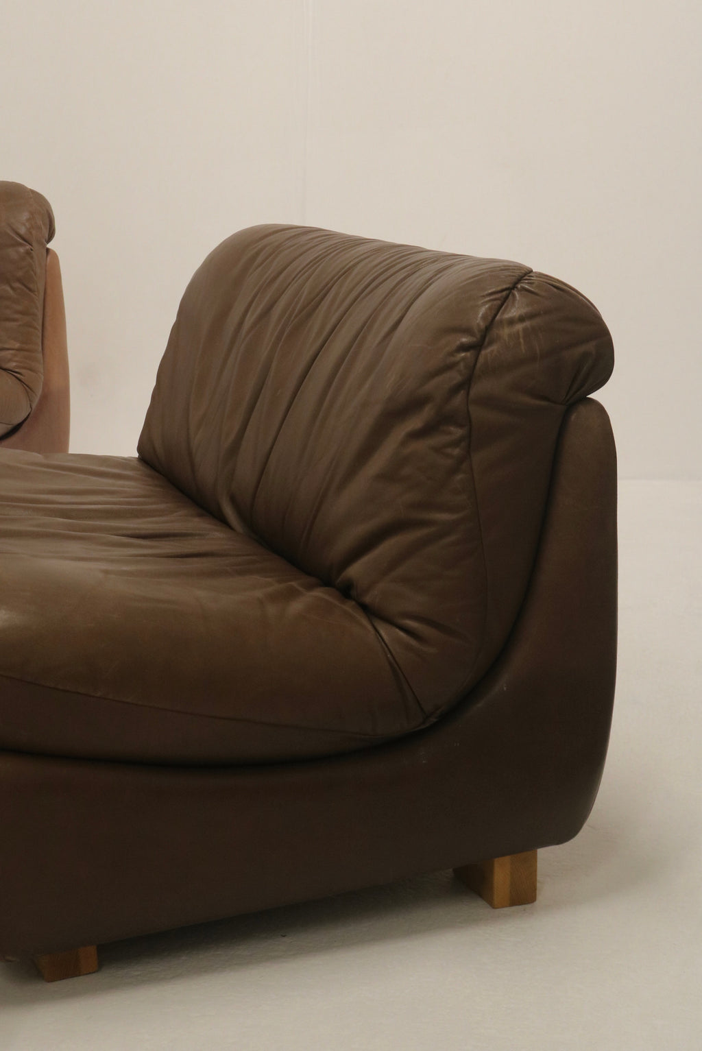 Set Of Vintage 1970s Modular Brown Leather Three-Seater Sofa Couch