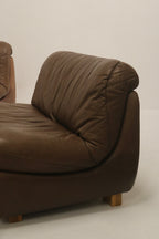 Set Of Vintage 1970s Modular Brown Leather Three-Seater Sofa Couch