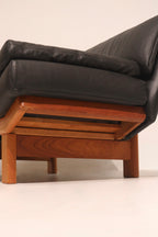 Danish Teak Frame Wood Reupholster Leather Sofa Loveseat