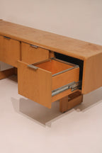Vintage Circa 1980 Burl And Oak Wood Credenza Sideboard