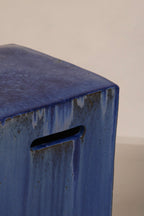 Vintage Blue Glazed Ceramic Side Table or Stools Circa 1980