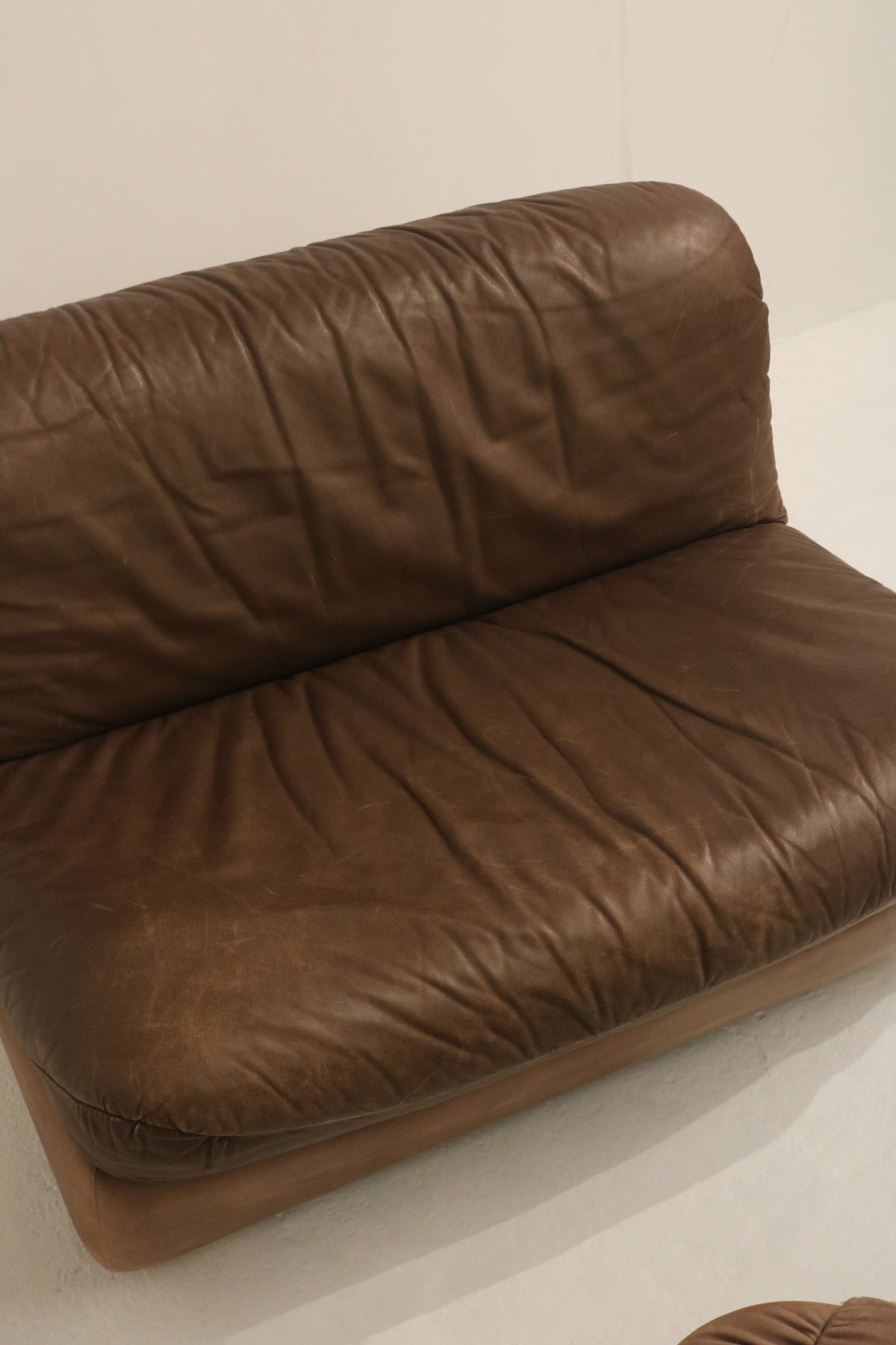 Set Of Vintage 1970s Modular Brown Leather Three-Seater Sofa Couch