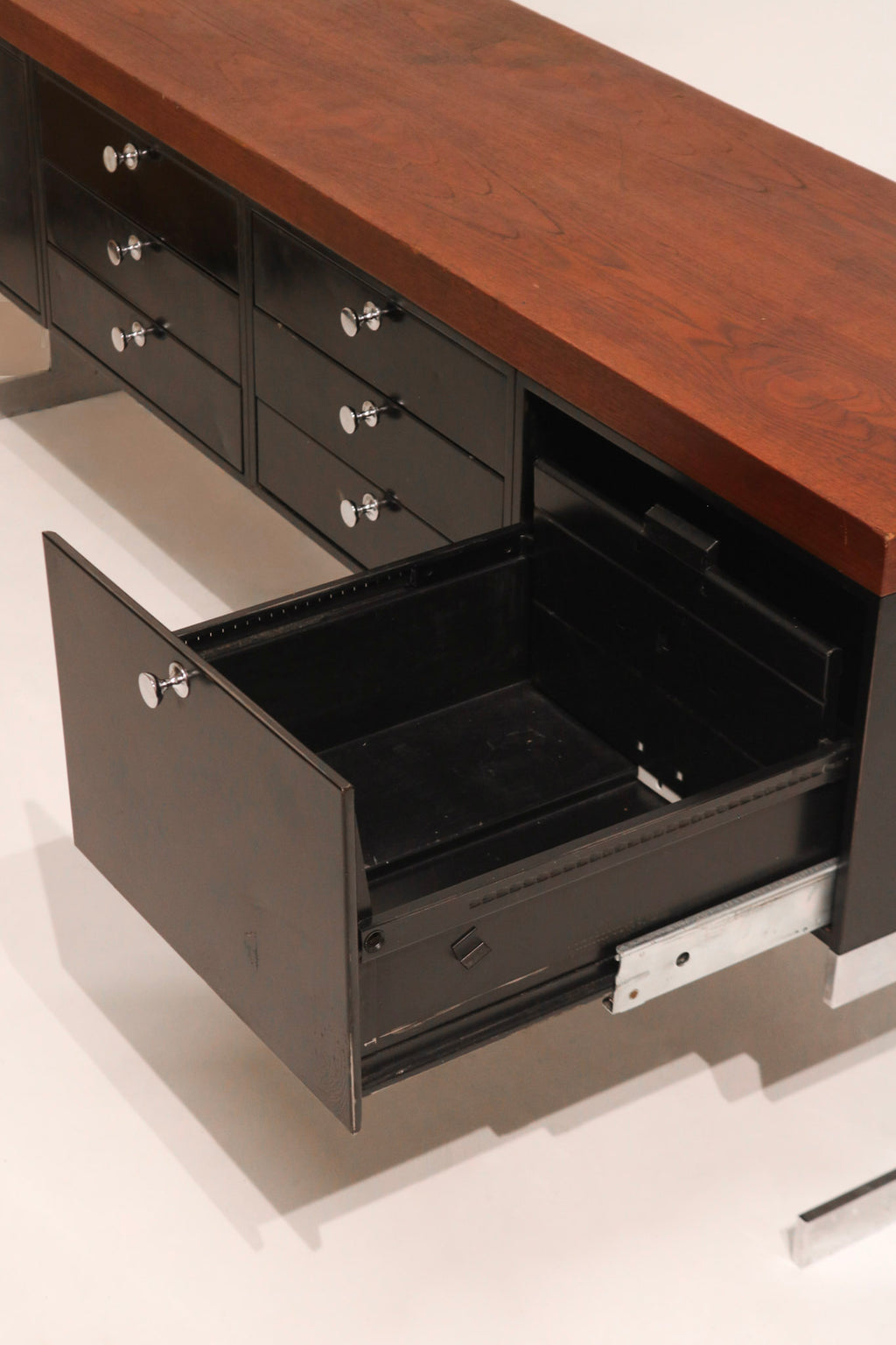Mcm Vintage Industrial Solid Wood Steel Chrome Credenza Cabinet Console