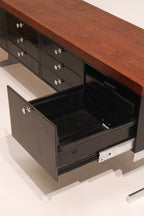 Mcm Vintage Industrial Solid Wood Steel Chrome Credenza Cabinet Console
