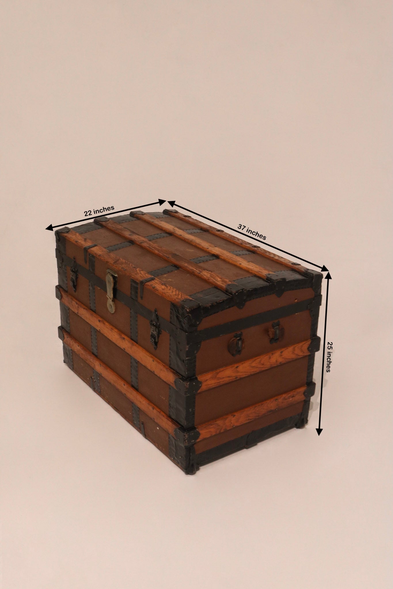 19th-Century Pine Trunk with Iron & Leather