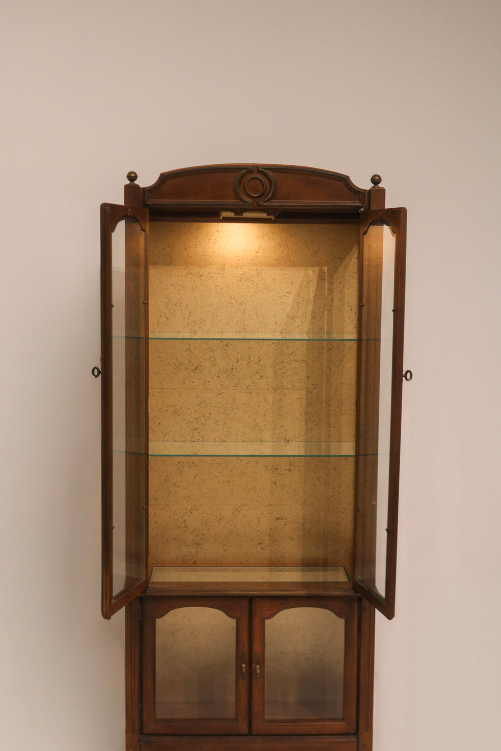 Vintage Antique Wood Glass Bookcase Display With Light