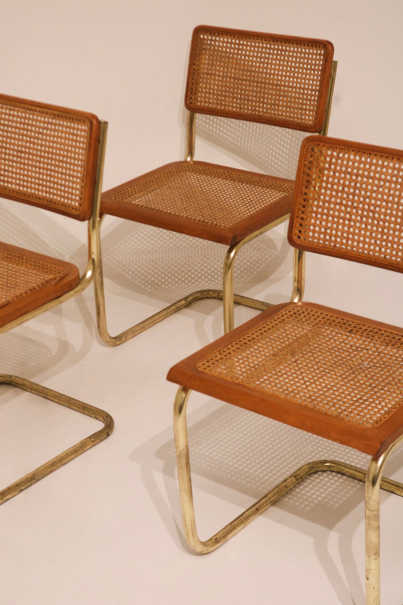 Vintage Cesca Cane Chairs - Set of 4, Gold-Tone Frames