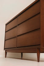 Mid Century Modern Vintage Walnut Wood 6 Drawers Dresser