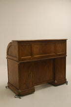 Vintage Antique Solid Oak Wood Roll-Top Desk With Drawers And Storage
