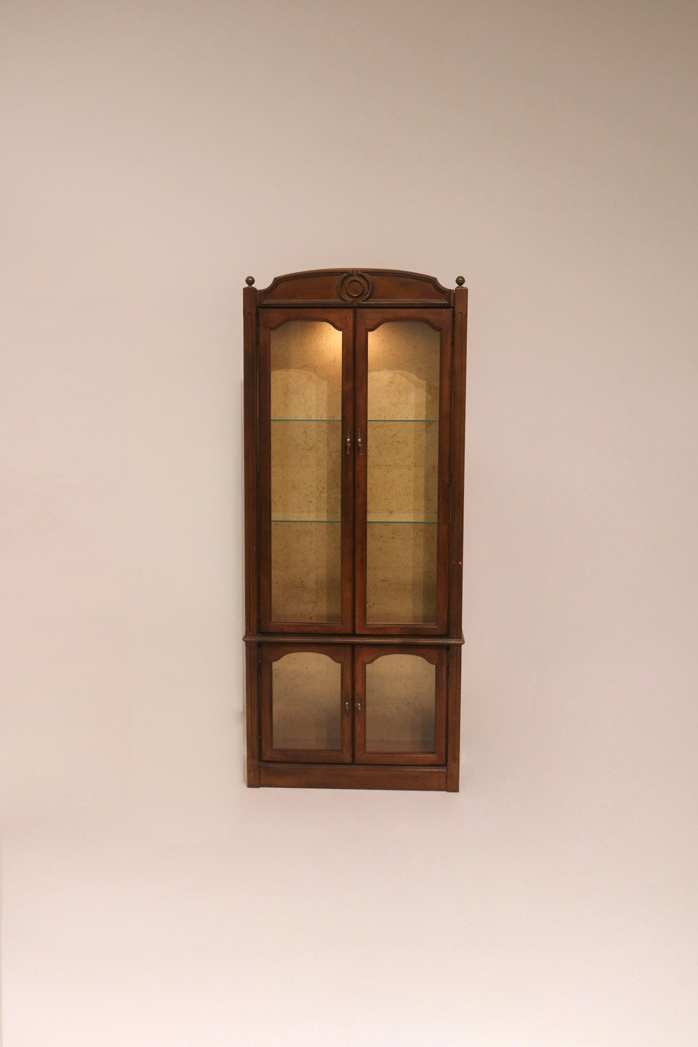 Vintage Antique Wood Glass Bookcase Display With Light