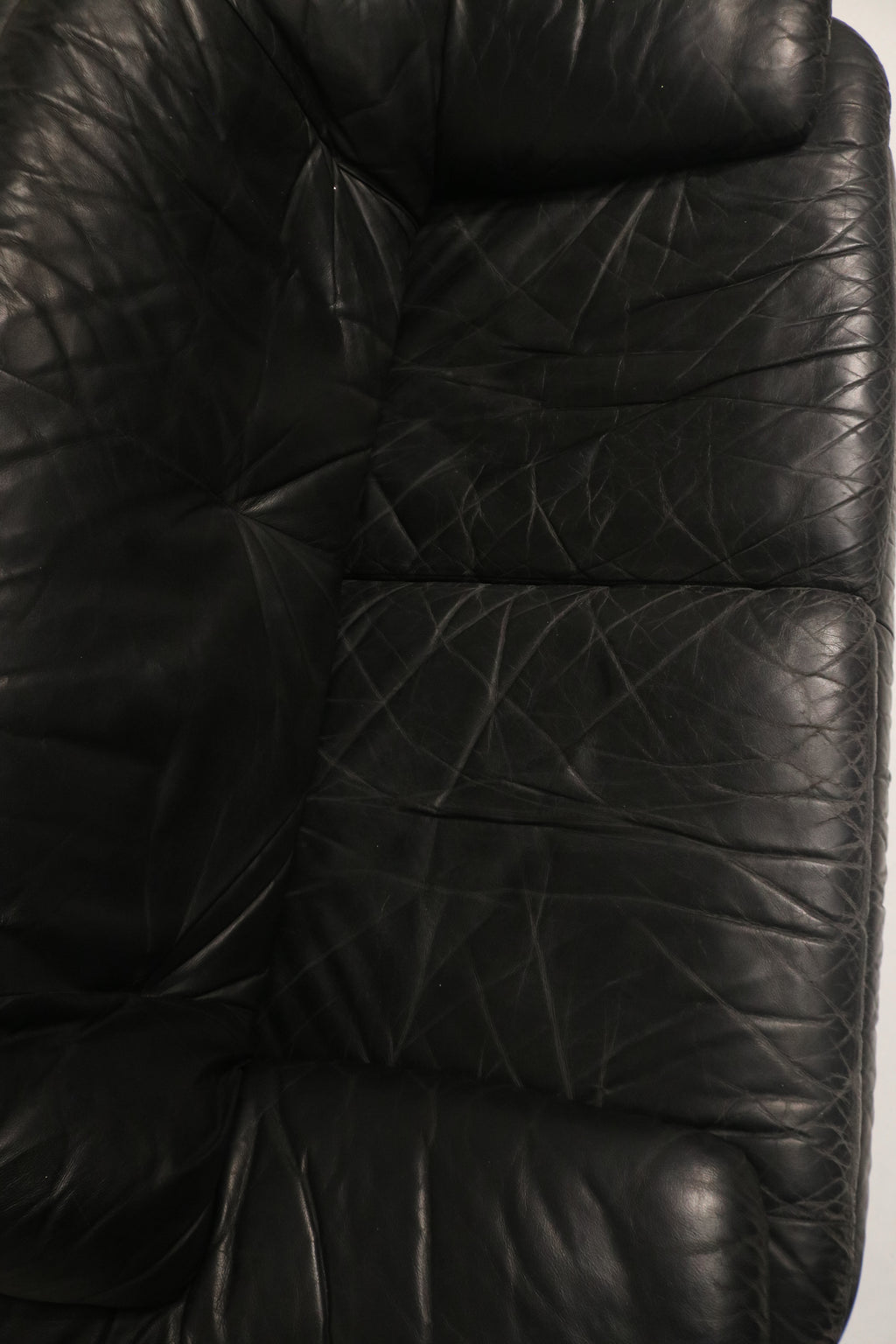 Vintage Postmodern Black Leather Loveseat Sofa