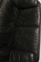 Vintage Postmodern Black Leather Loveseat Sofa