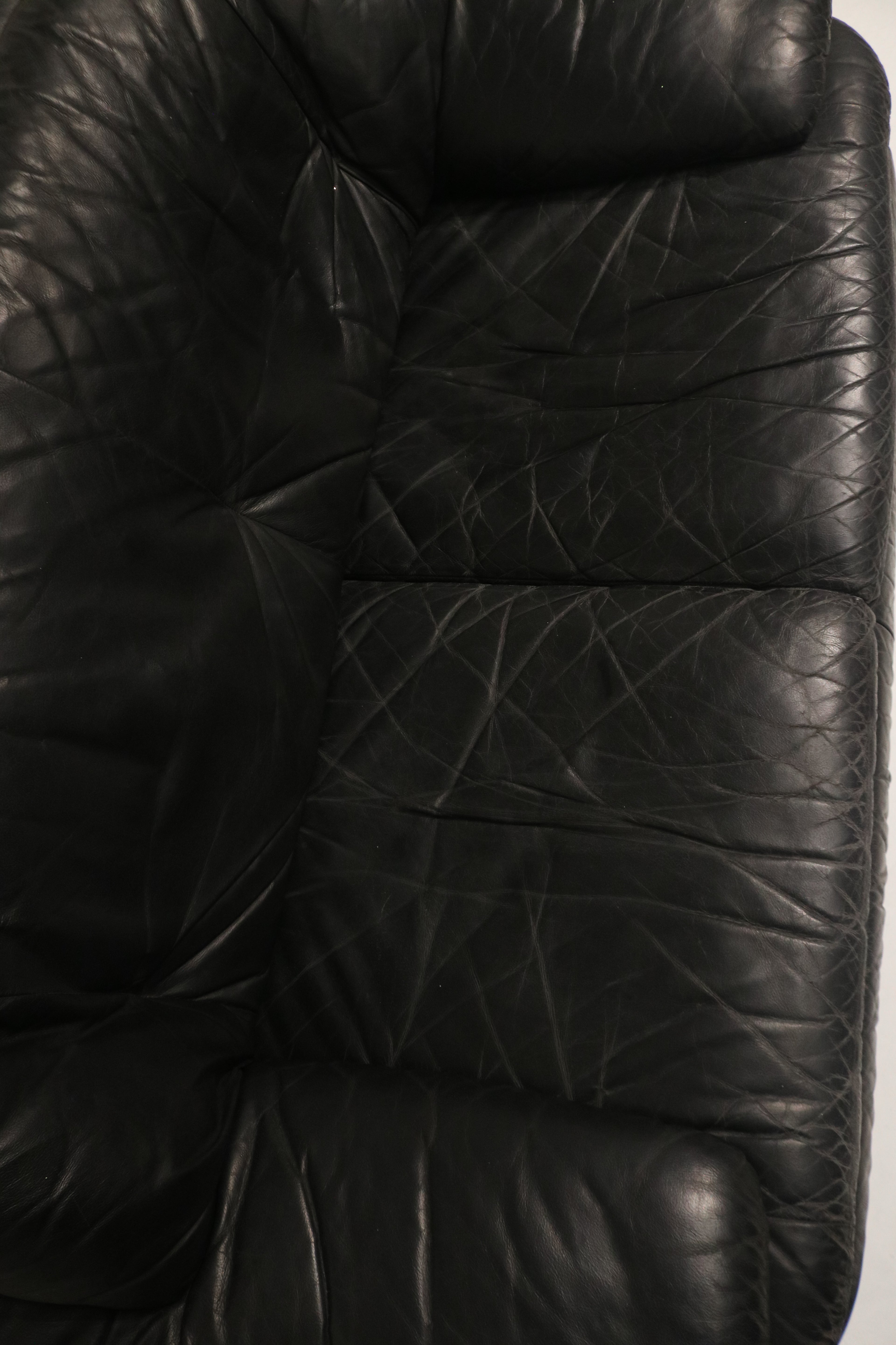Vintage Postmodern Black Leather Loveseat Sofa