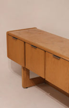Vintage Circa 1980 Burl And Oak Wood Credenza Sideboard