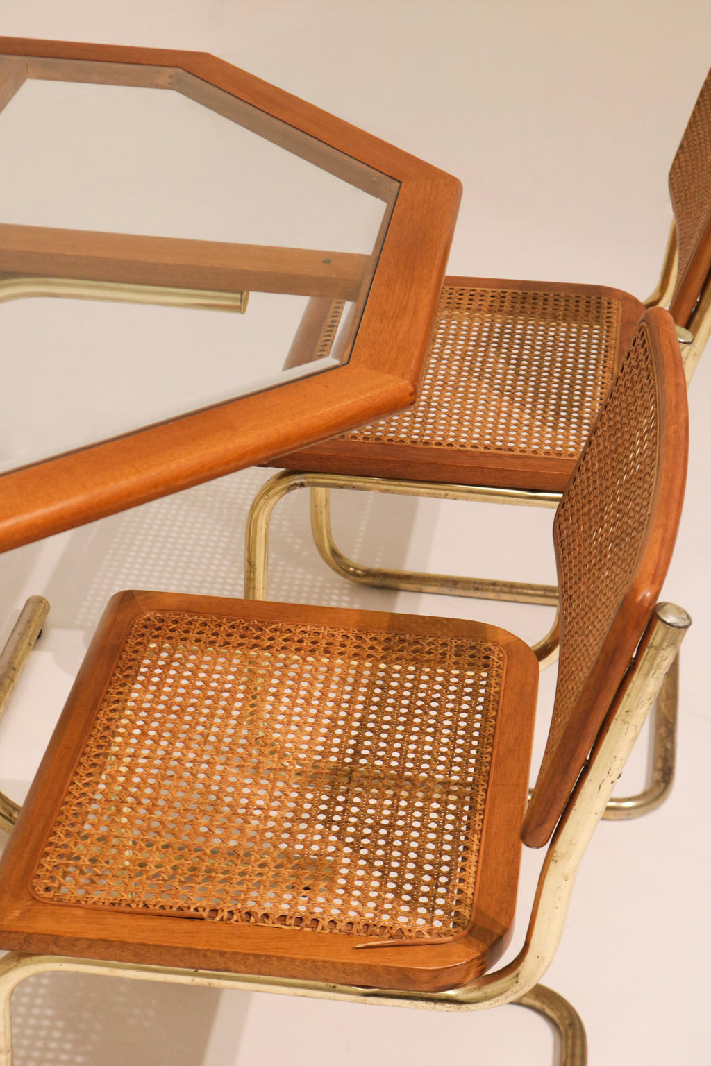 Cesca Cane Dining Set - Glass Table + 4 Chairs