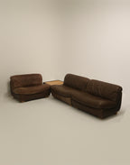 Set Of Vintage 1970s Modular Brown Leather Three-Seater Sofa Couch
