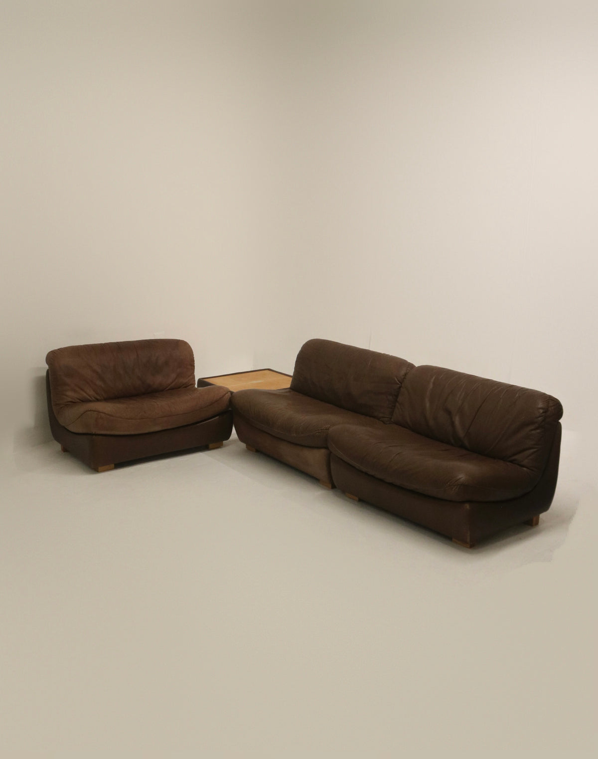 Set Of Vintage 1970s Modular Brown Leather Three-Seater Sofa Couch