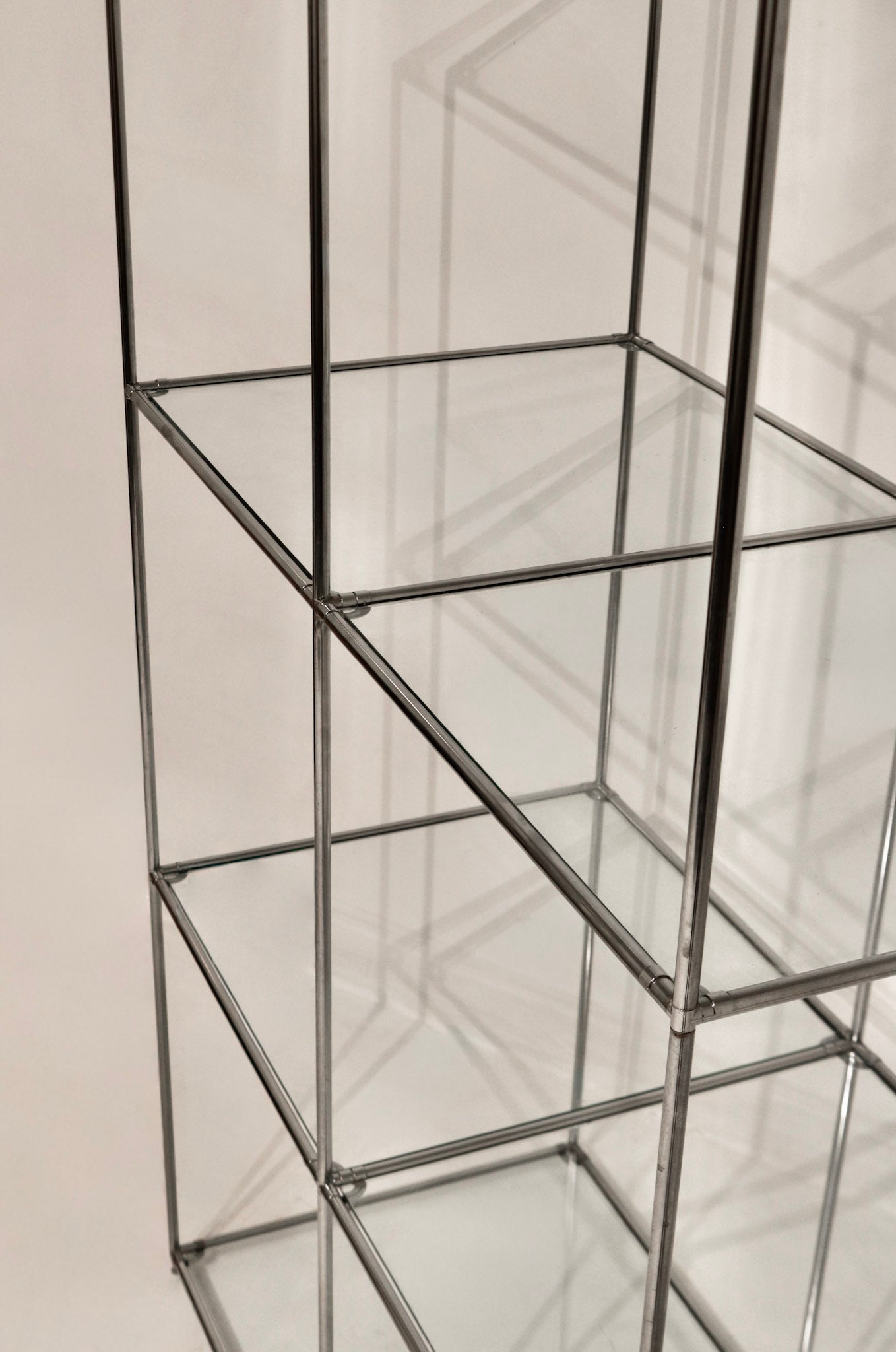 Vintage Circa 1980 Cube Glass Steel Bookcase
