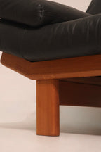 Danish Teak Frame Wood Reupholster Leather Sofa Loveseat