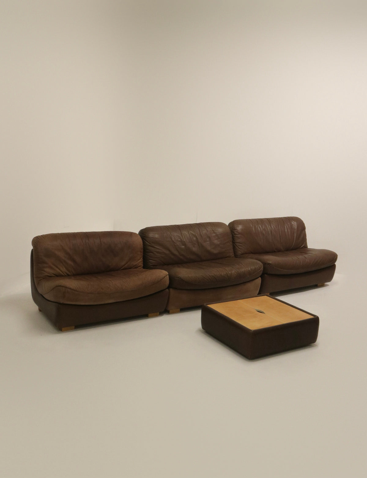 Set Of Vintage 1970s Modular Brown Leather Three-Seater Sofa Couch