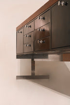 Mcm Vintage Industrial Solid Wood Steel Chrome Credenza Cabinet Console