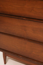 Mid Century Modern Vintage Walnut Wood 6 Drawers Dresser