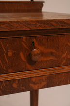 Antique Vintage Oak Vanity Desk Table With Mirror And Stool