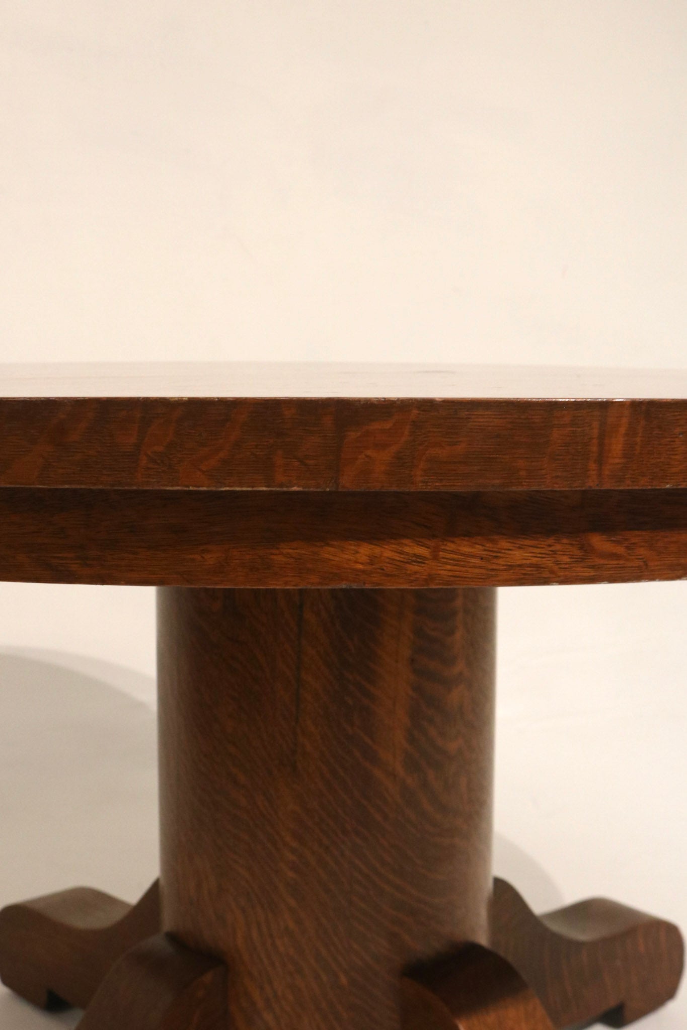 Antique Vintage Solid Oak Wood Round Dining Table
