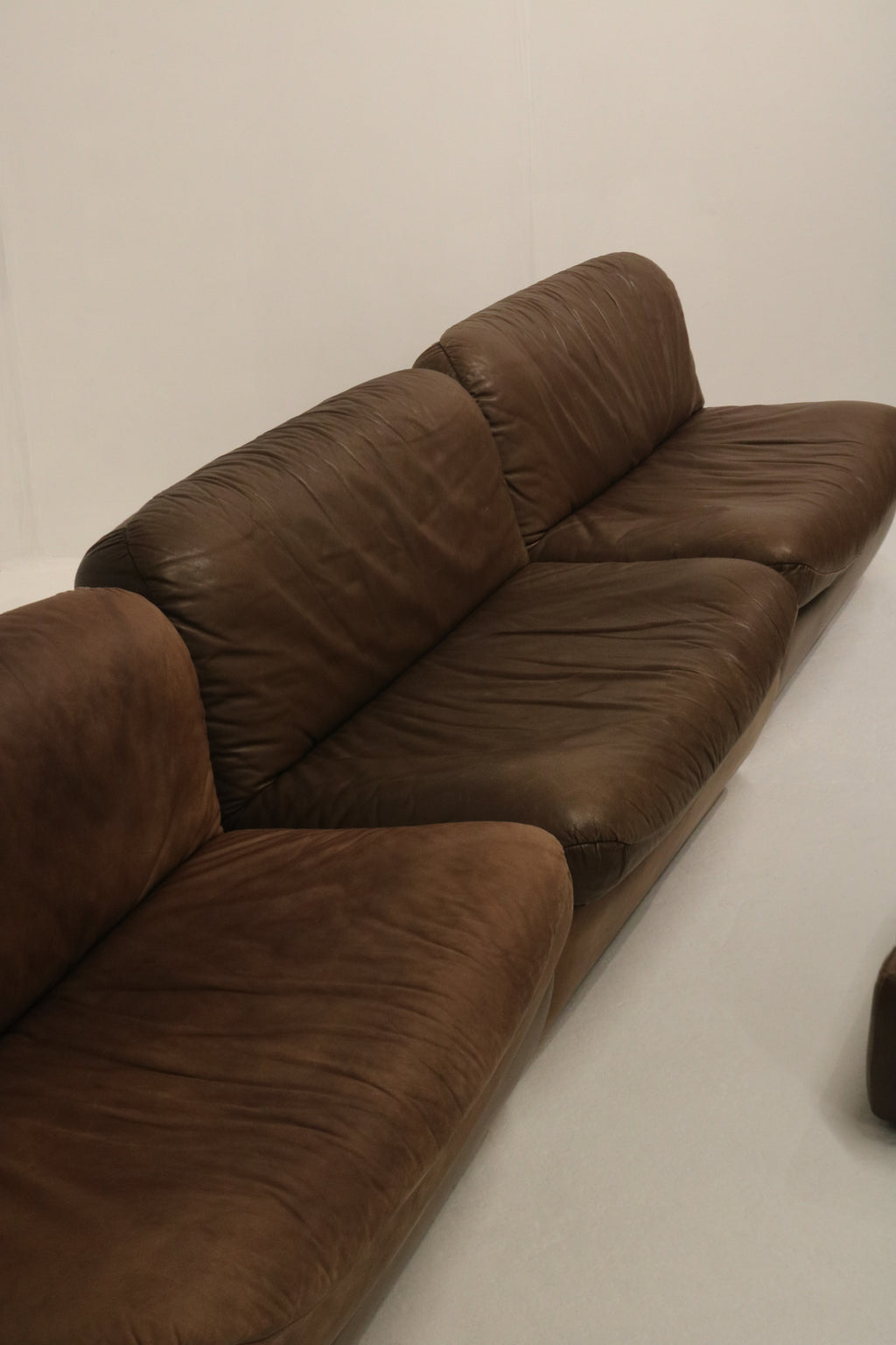 Set Of Vintage 1970s Modular Brown Leather Three-Seater Sofa Couch