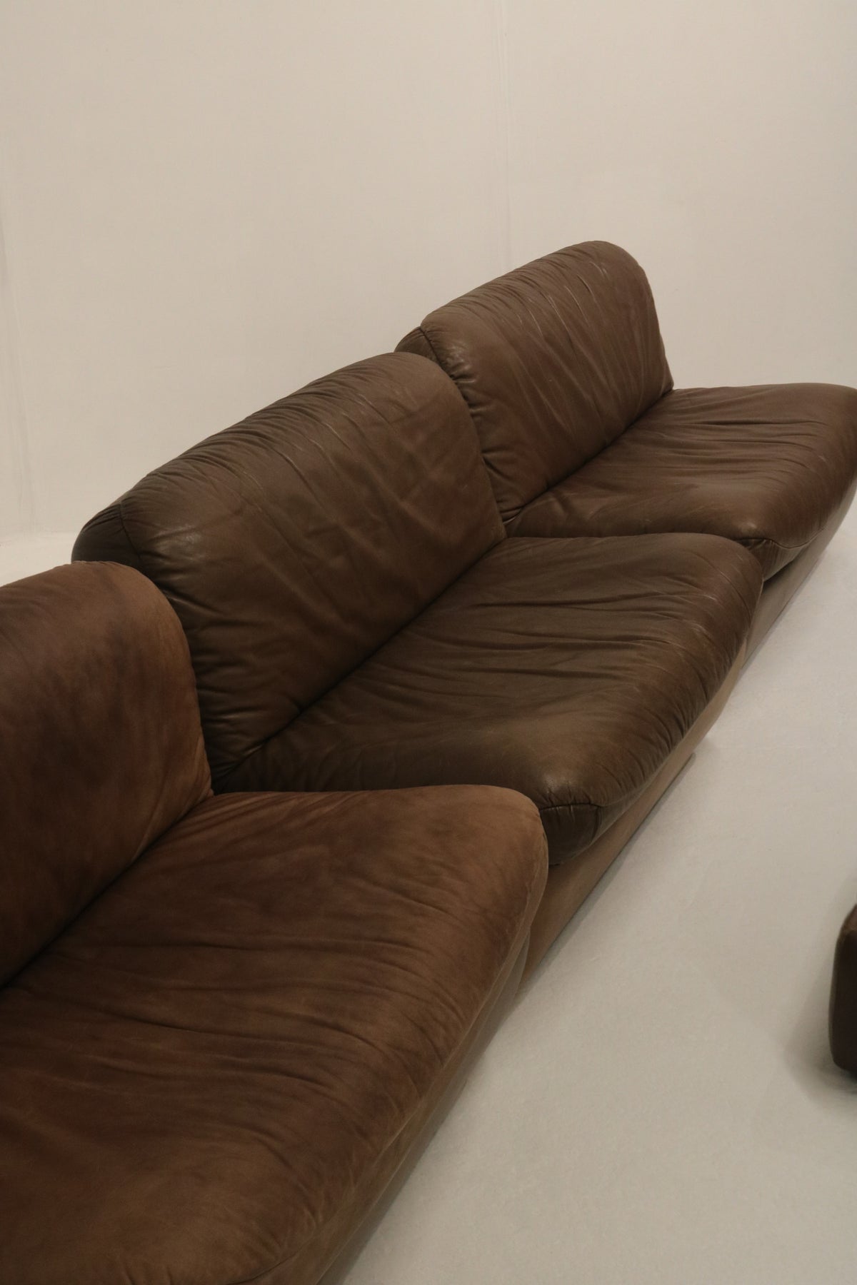 Set Of Vintage 1970s Modular Brown Leather Three-Seater Sofa Couch