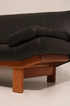Danish Teak Frame Wood Reupholster Leather Sofa Loveseat