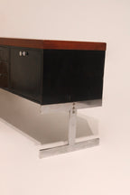 Mcm Vintage Industrial Solid Wood Steel Chrome Credenza Cabinet Console