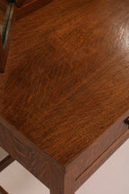 Antique Vintage Oak Vanity Desk Table With Mirror And Stool