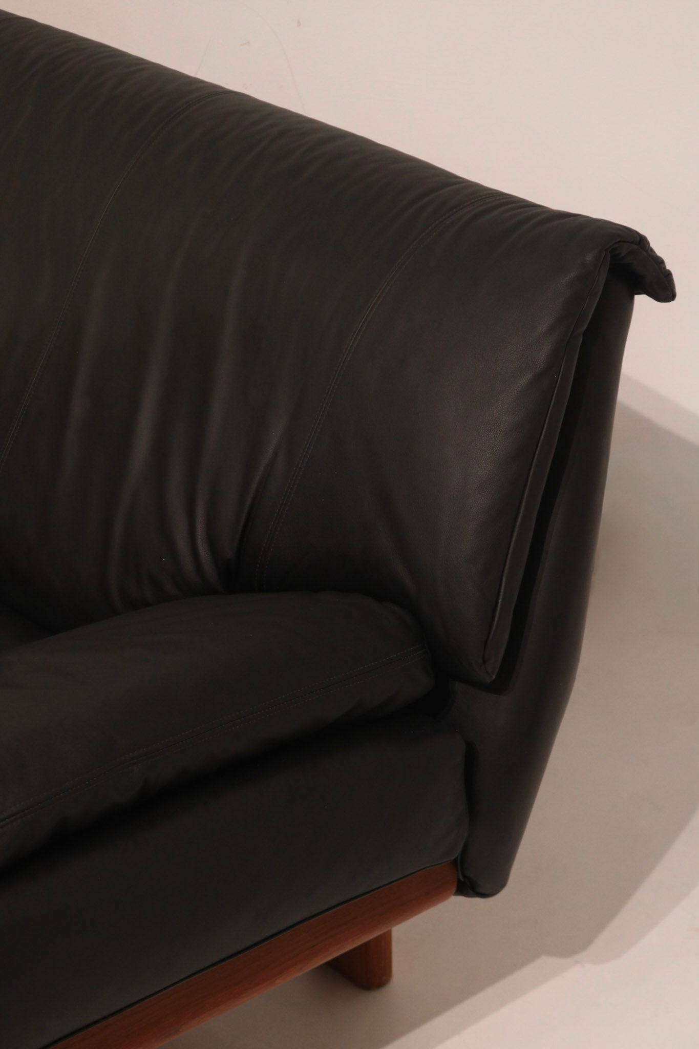 Danish Teak Frame Wood Reupholster Leather Sofa Loveseat