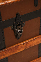 19th-Century Pine Trunk with Iron & Leather