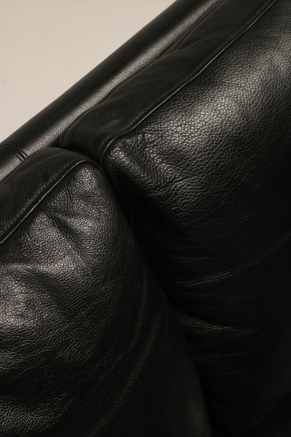 Danish Mcm Vintage Black Leather Oak Sofa Couch 3 Seats