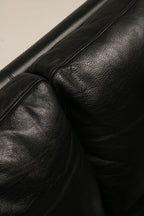 Danish Mcm Vintage Black Leather Oak Sofa Couch 3 Seats