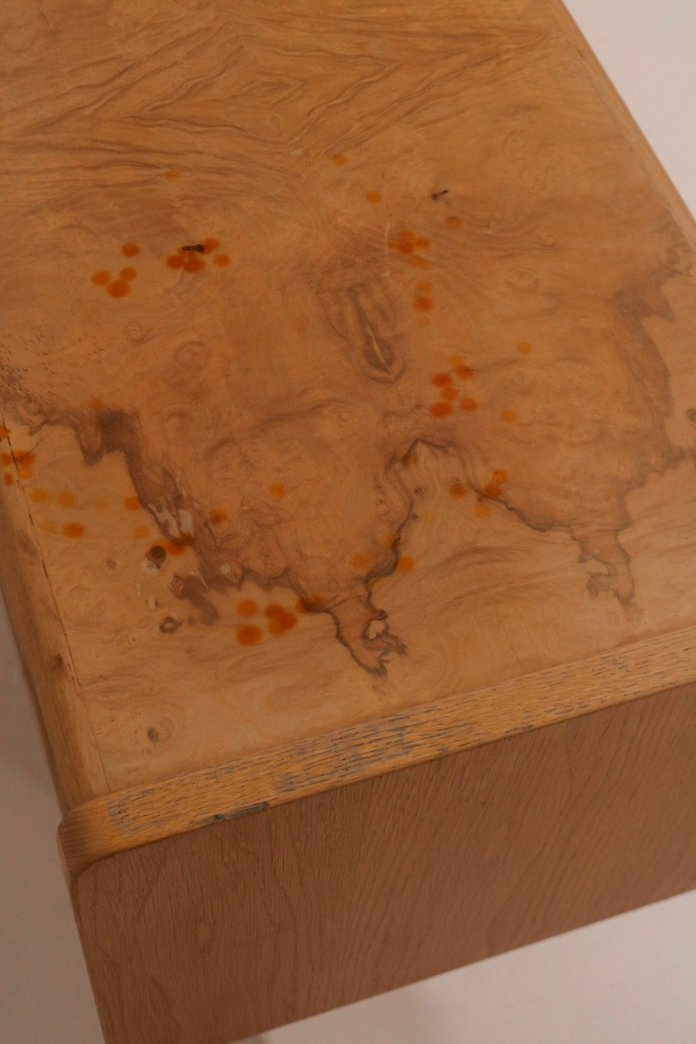 Vintage Circa 1980 Burl And Oak Wood Credenza Sideboard