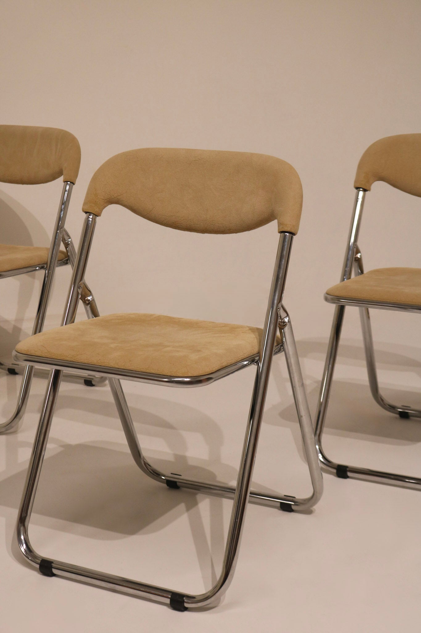 Vintage Italian Mid Century Modern Chrome Folding Chair Set
