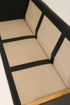 Danish Mcm Vintage Black Leather Oak Sofa Couch 3 Seats
