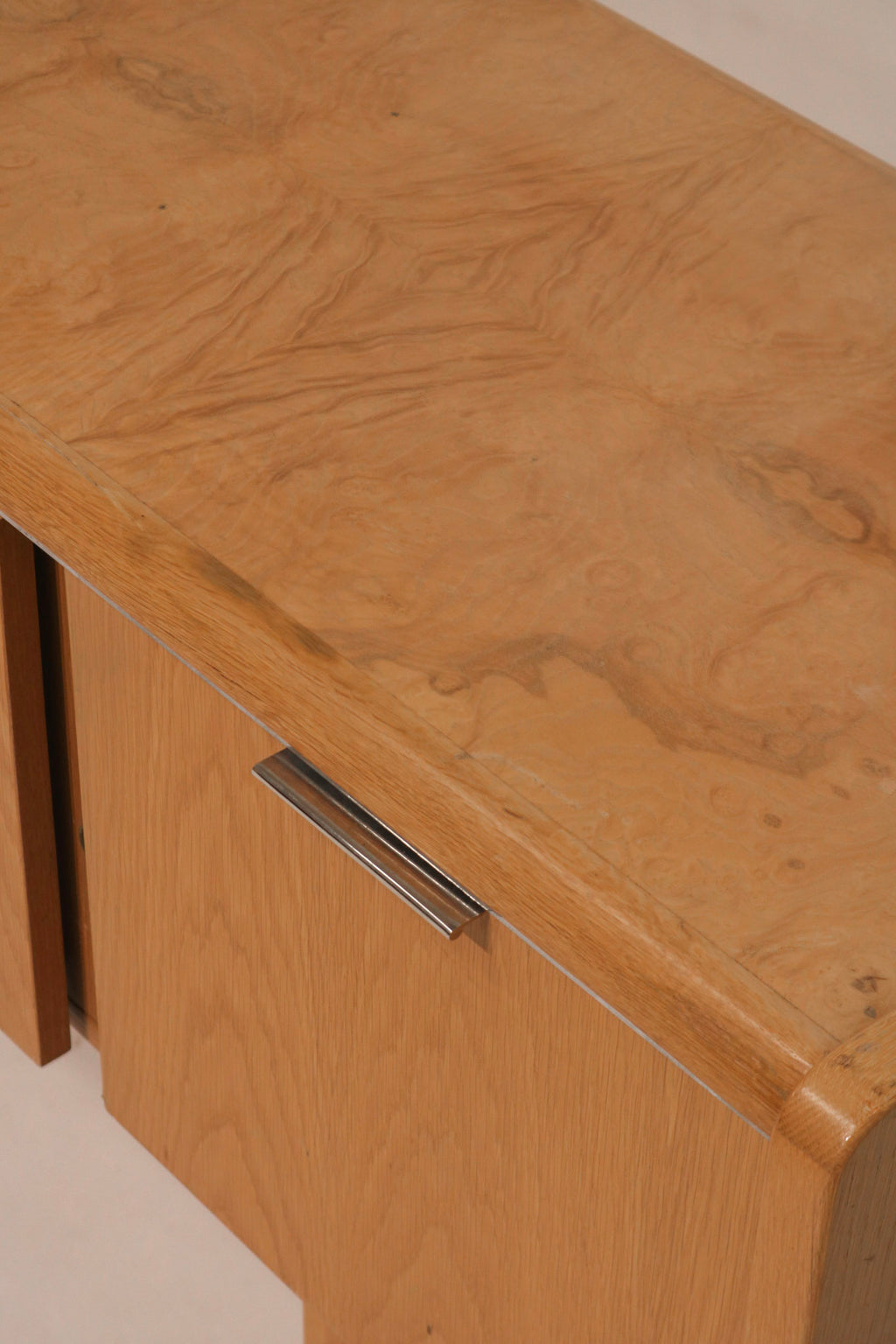 Vintage Circa 1980 Burl And Oak Wood Credenza Sideboard